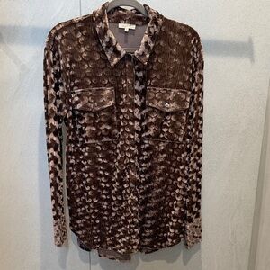 Mystree Brown Velvet Shine Button-Up Shirt